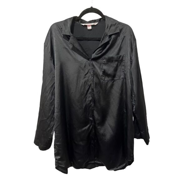 Victoria's Secret Black Two Piece Satin Camisole Tunic Button Front Pajamas M - Picture 1 of 15